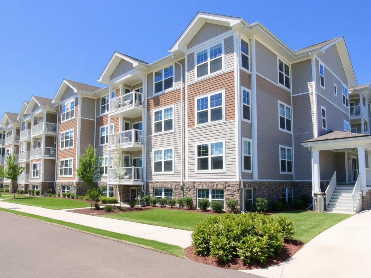 Commercial apartment building exterior ready for pressure washing